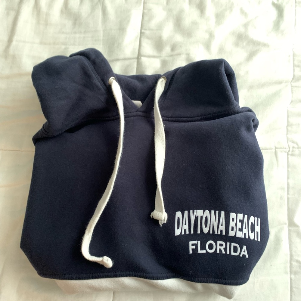 Navy & White striped Daytona beach hoodie